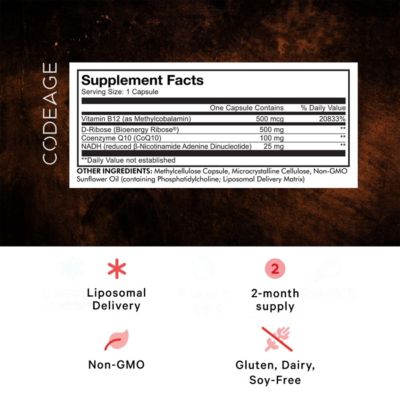 Liposomal NADH+ Supplement - NADH, Vitamin B12, D-Ribose as Bioenergy Ribose, CoQ10- Nicotinamide Adenine Dinucleotide Pills, 60 Capsules