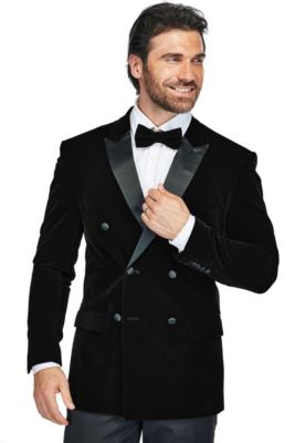Men's 2 Piece Double Breasted Velvet Birdseye Lapel Slim Fit Tuxedo