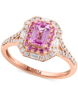 EFFY Collection - Pink Sapphire (5/8 ct. t.w) & Diamond (1/3 ct. t.w) Halo Ring in 14k Rose Gold