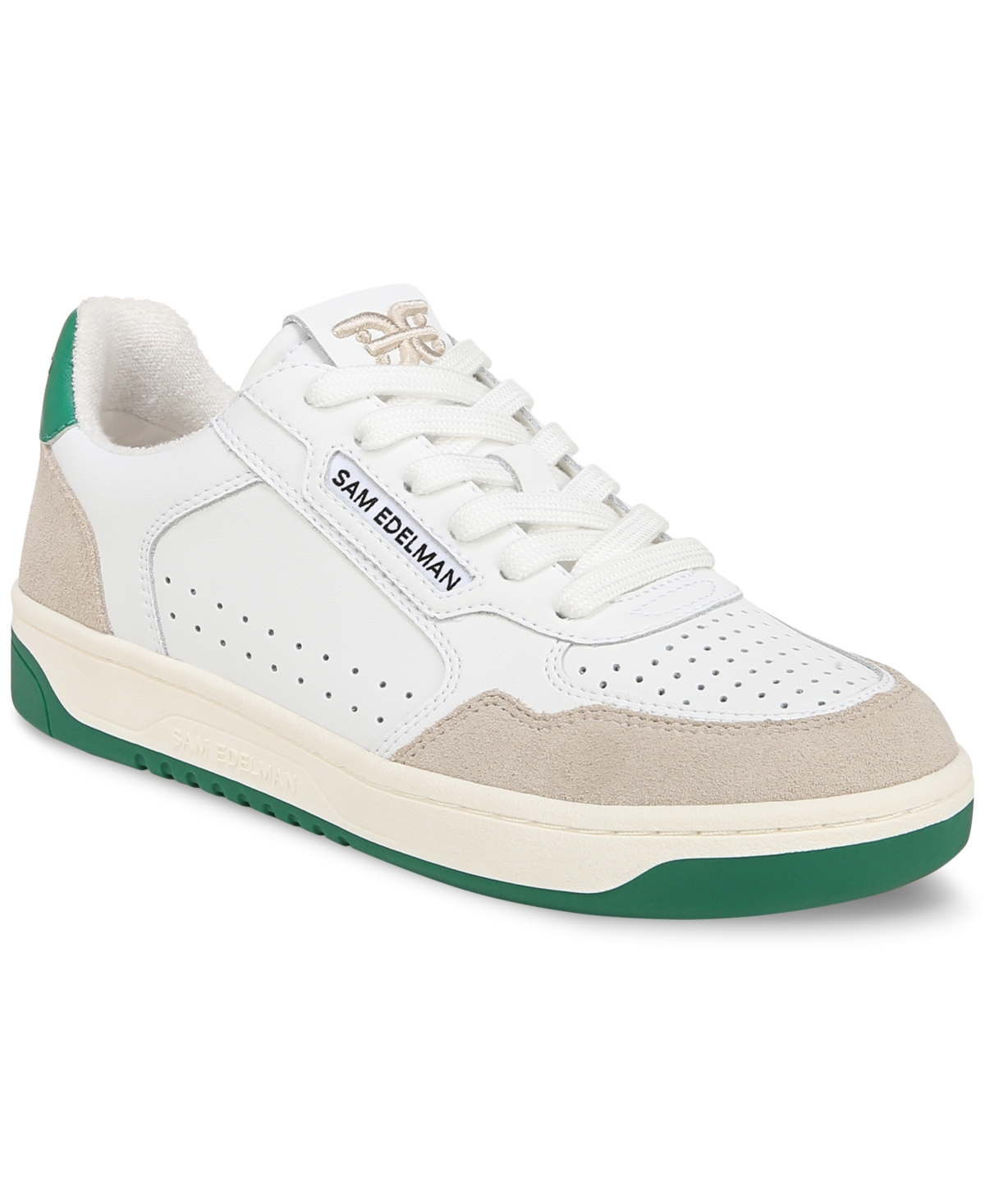 Shop Sam Edelman Women's Harper Lace-up Low-top Court Sneakers In White,botanical Green