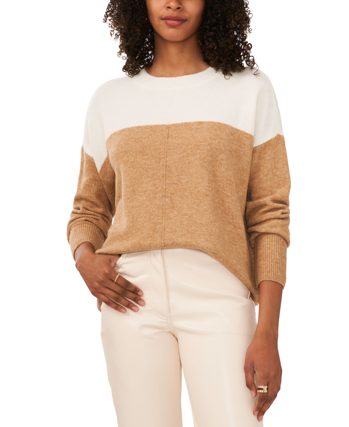 Vince Camuto Women's Cozy Extended Shoulder Color Blocked Sweater