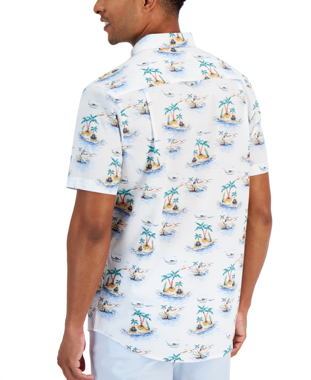 Shop Club Room Men's Palm-tree Islands Graphic Shirt, Created For Macy's In Bright White