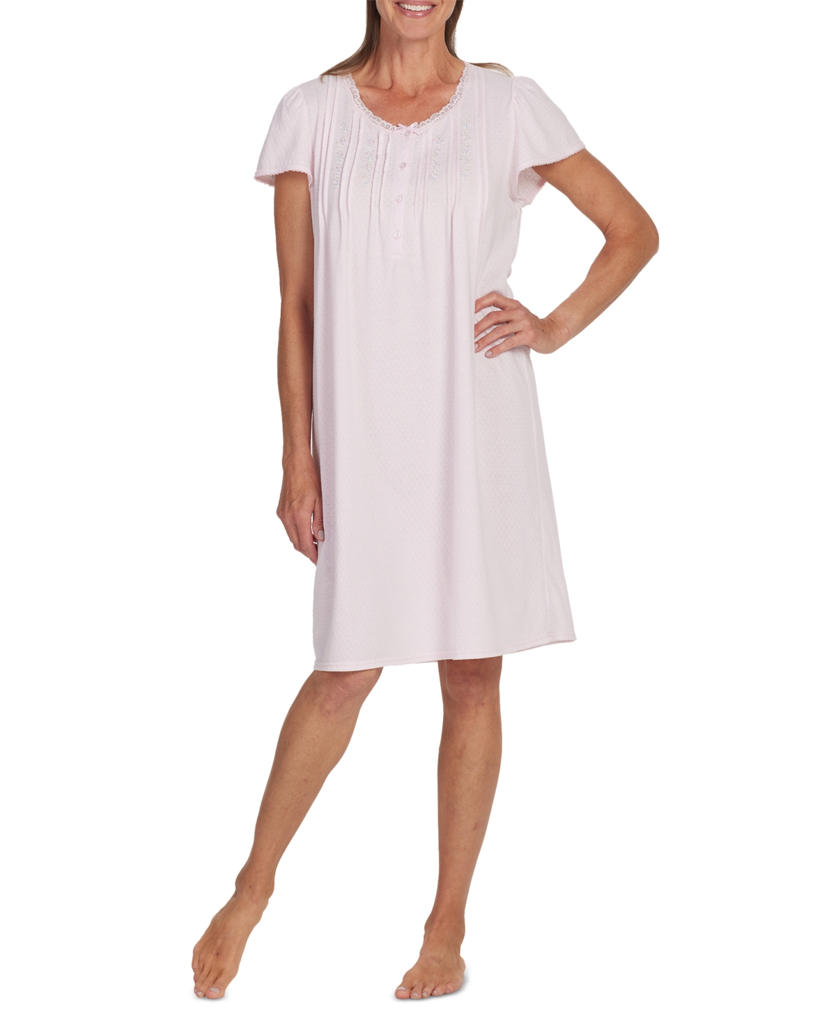 Women's Short-Sleeve Lace-Trim Nightgown - Pink