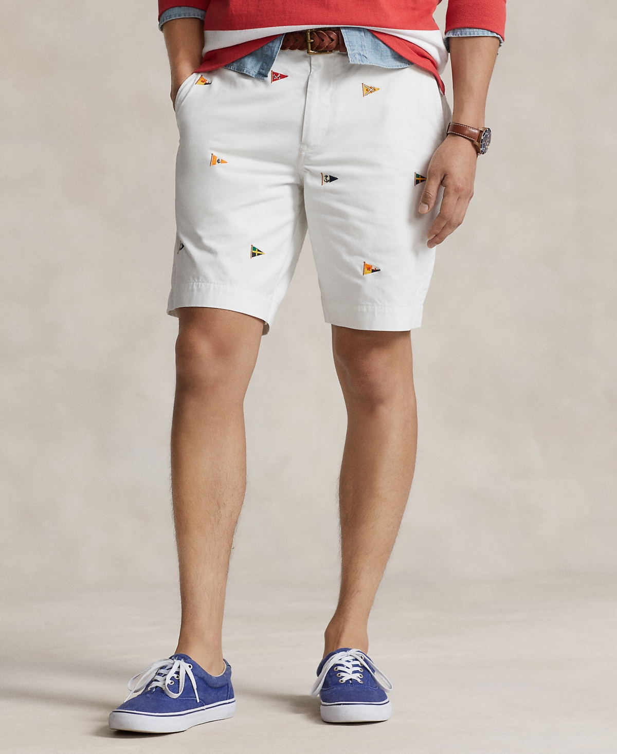 Polo Ralph Lauren Men's 9-inch Stretch Classic Embroidered Shorts In Deckwash White W,flag Emb