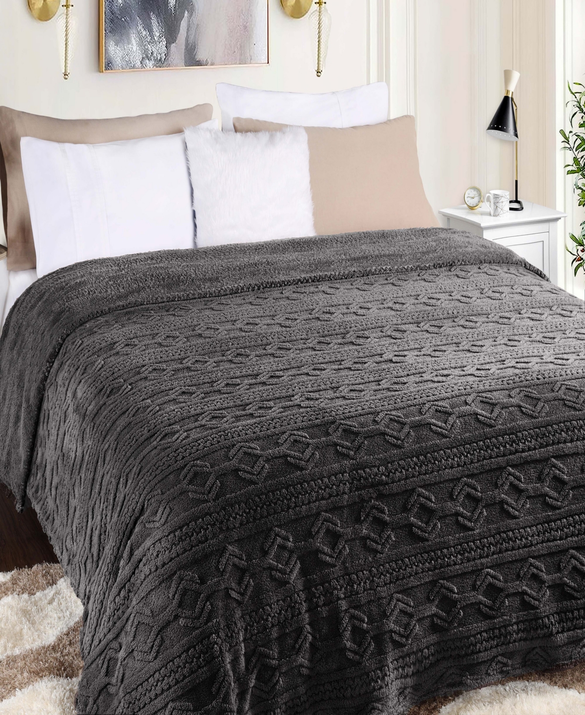 Superior Boho Knit Jacquard Fleece Plush Fluffy Blanket