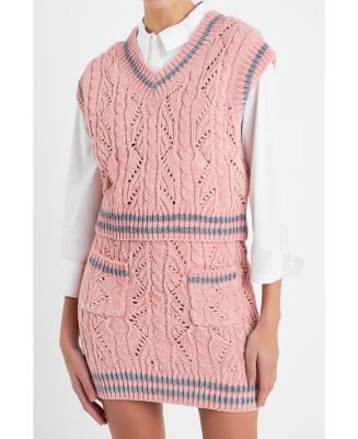 Curved Contrast Trim Chenille Blend Vest