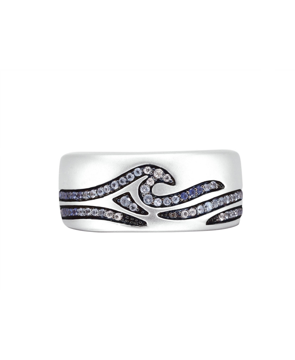Breaking Waves Design Sterling Silver Blue Sapphire, Topaz Gemstone Band Men Ring - White