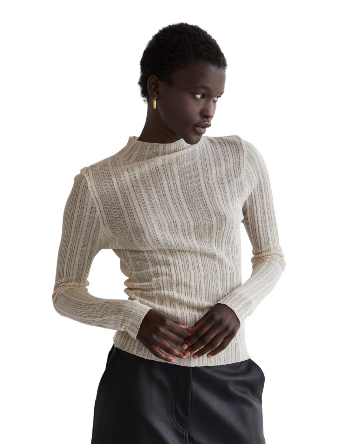 Women's Dane Mock Neck Sheer Knit Sweater Top - Natural + bone