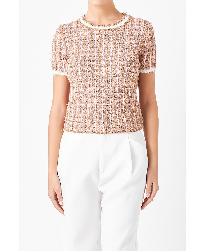 endless rose Women's Check Knit Top Macy's