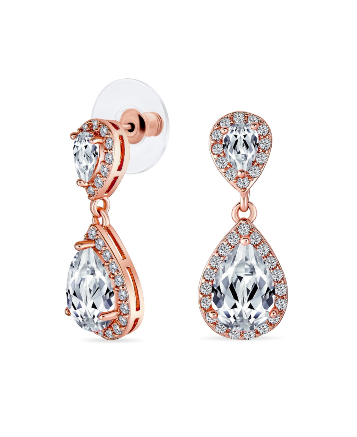 Bridal Pave Halo Dangle Teardrop Cubic Zirconia Aaa Cz Drop Earrings For Wedding Women Prom Teen Rose Gold Plated Brass - Rose gold-tone