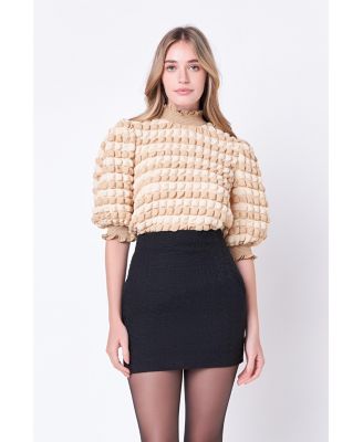 Women's Textured Mock Neck Short Sleeve Blouse