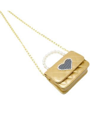 Girl's Gold Quilted Pearl Handle Heart Bag