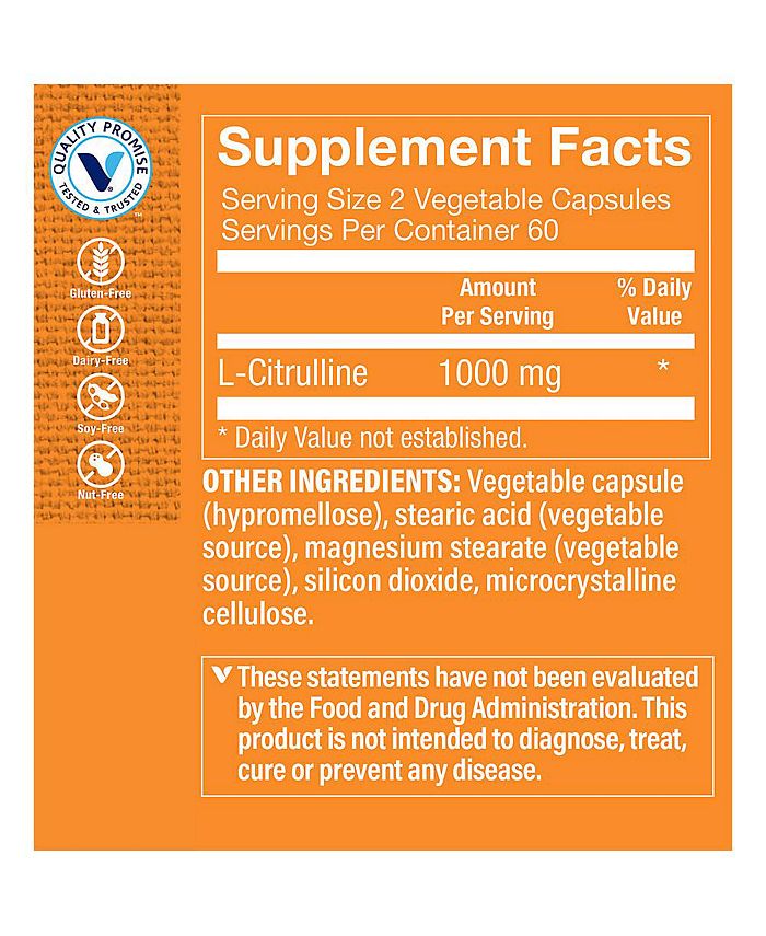 The Vitamin Shoppe LCitrulline FreeForm Amino Acid Nitric Oxide