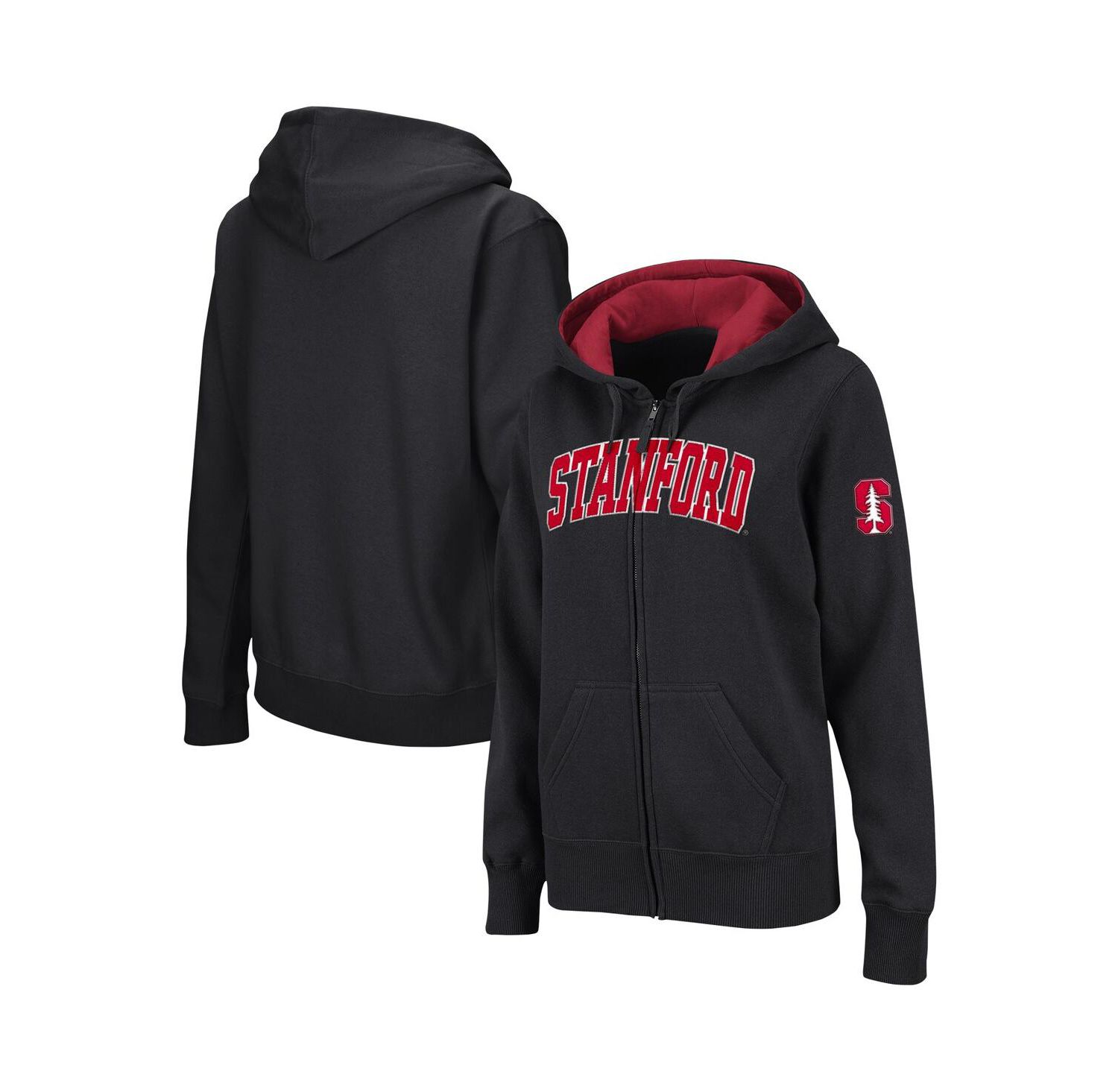 Women's Black Stanford Cardinal Arched Name Full-Zip Hoodie