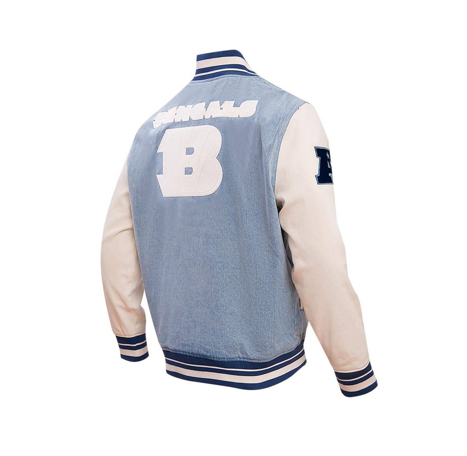 Men's Denim Distressed Cincinnati Bengals Varsity Blues Full-Snap Varsity Jacket