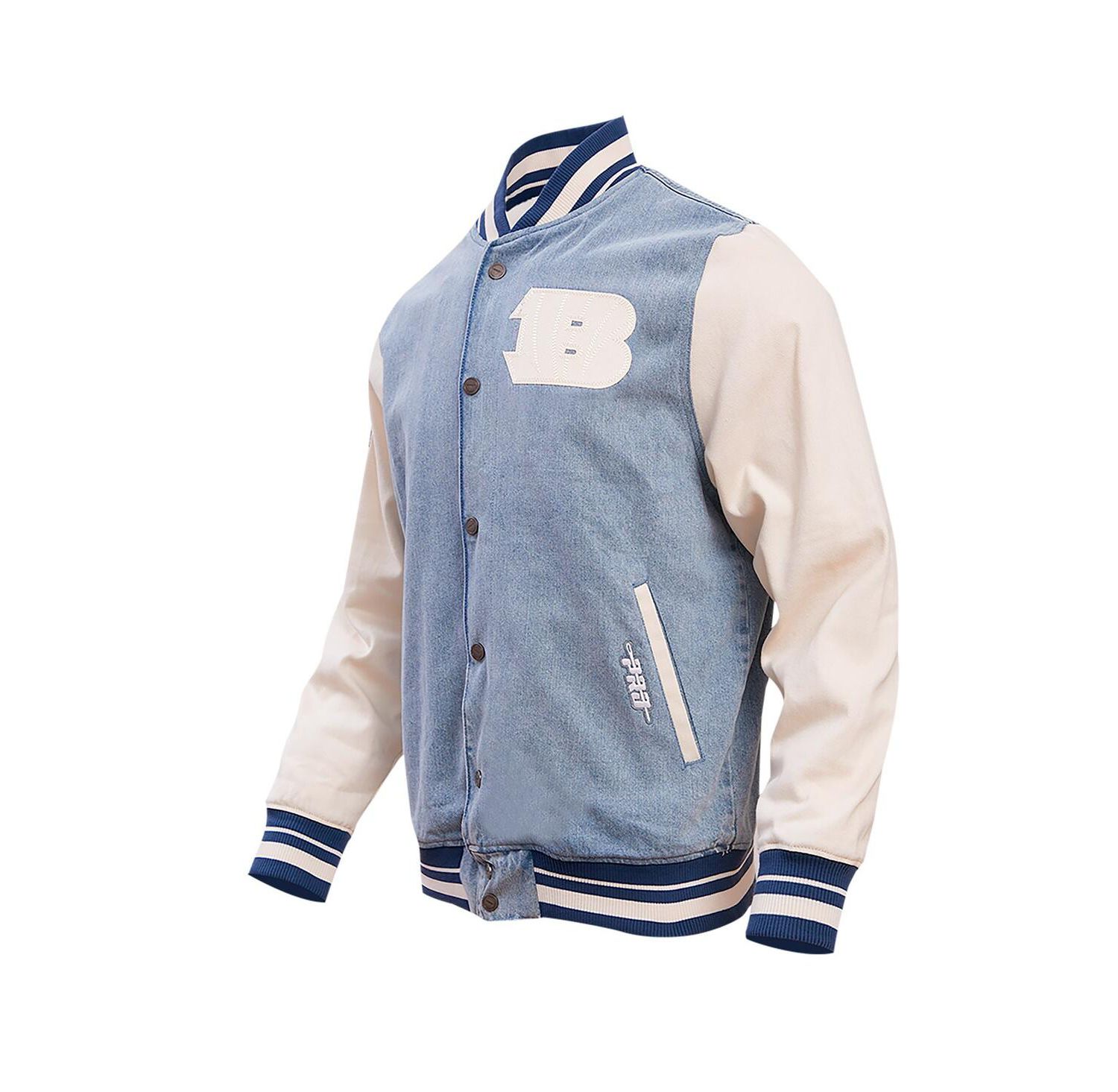 Men's Denim Distressed Cincinnati Bengals Varsity Blues Full-Snap Varsity Jacket
