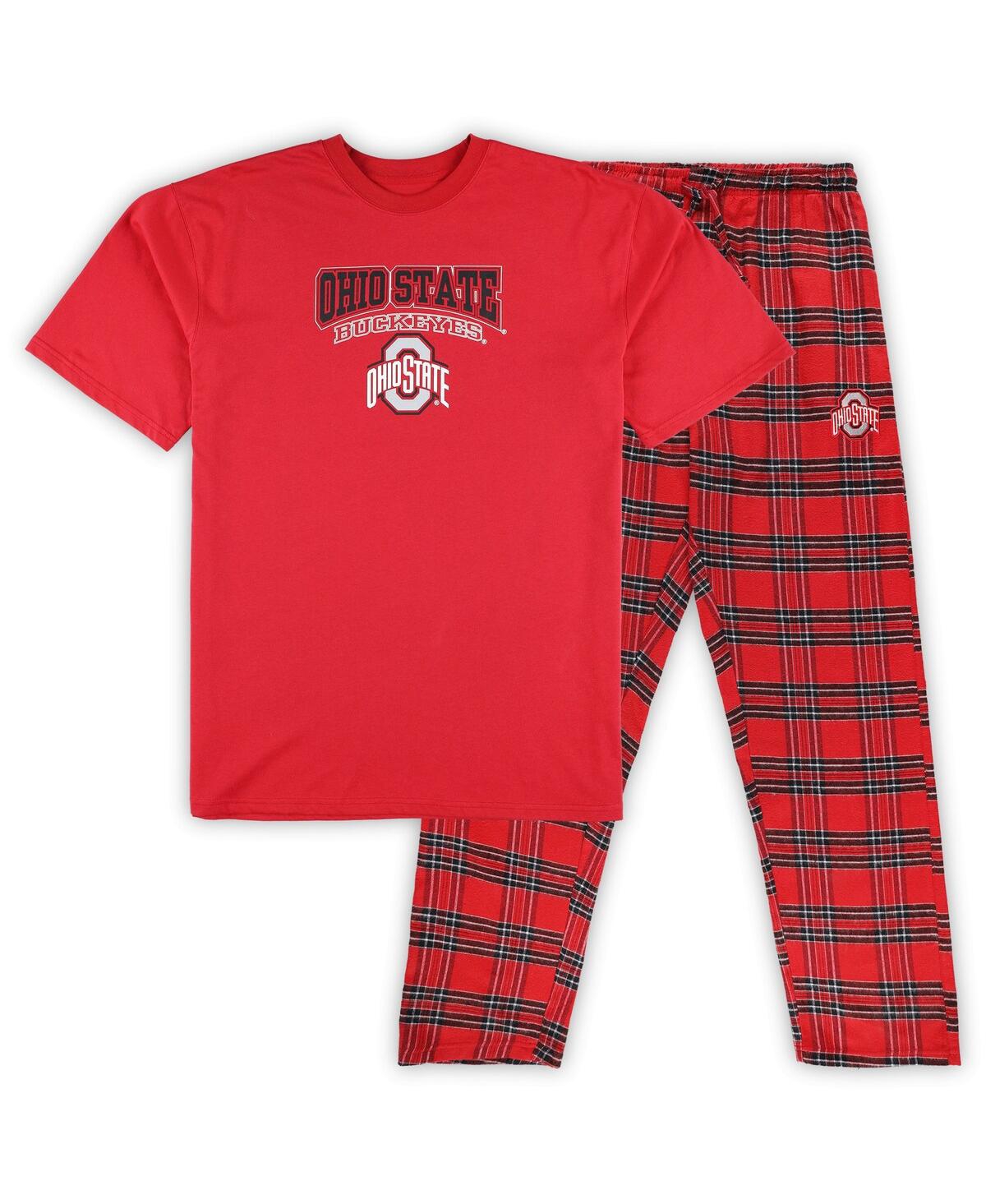 Shop Profile Men's  Scarlet, Black Ohio State Buckeyes Big And Tall 2-pack T-shirt And Flannel Pants Set In Scarlet,black