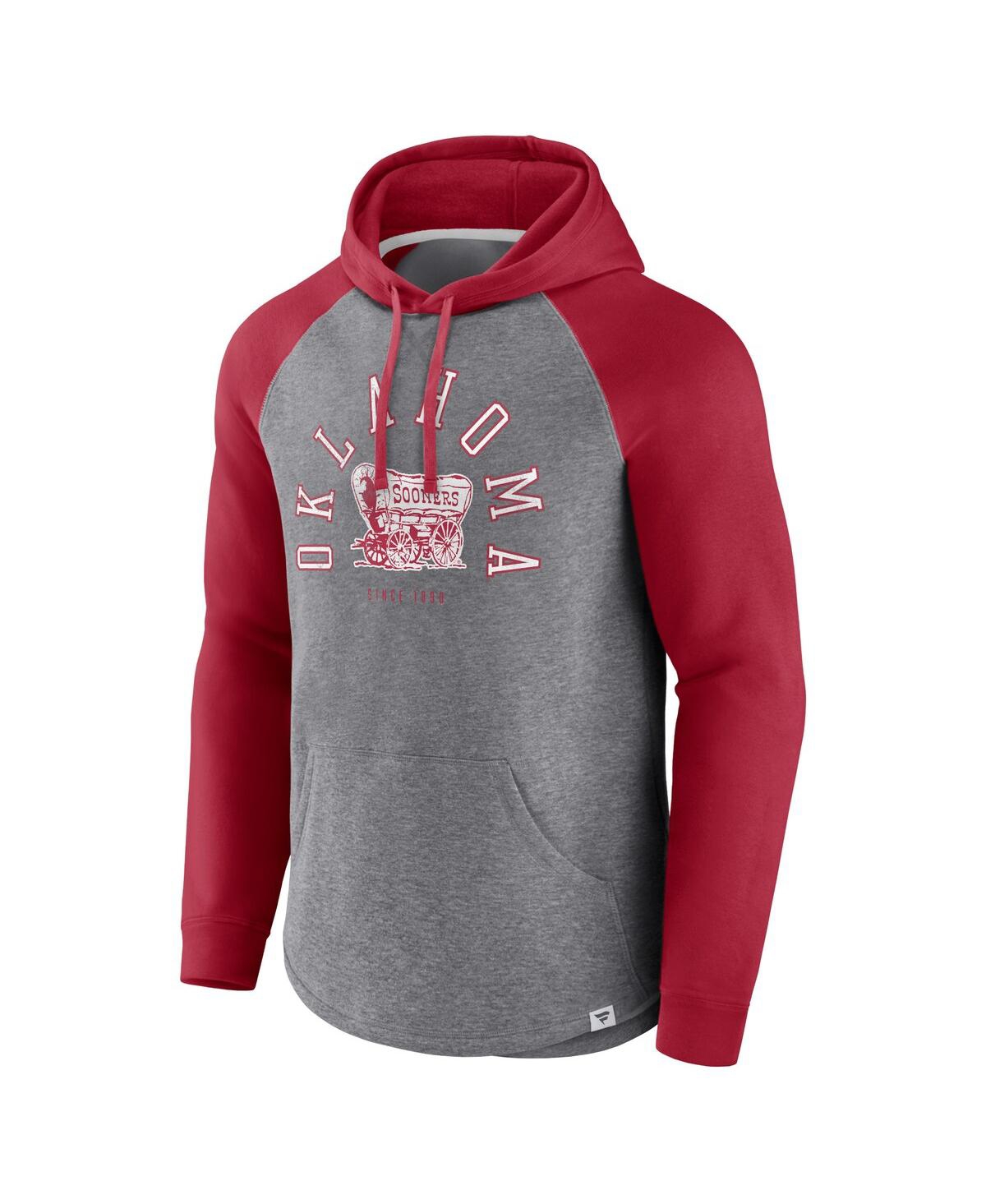 Fanatics Branded Crimson/heather Gray Oklahoma Sooners Wrap Up Raglan Pullover Hoodie In Crimson,heather Gray