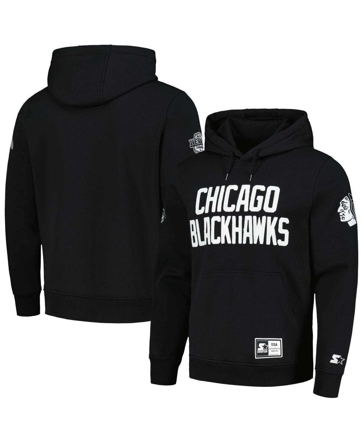 Starter Men's  Black Chicago Blackhawks Hat Trick Pullover Hoodie