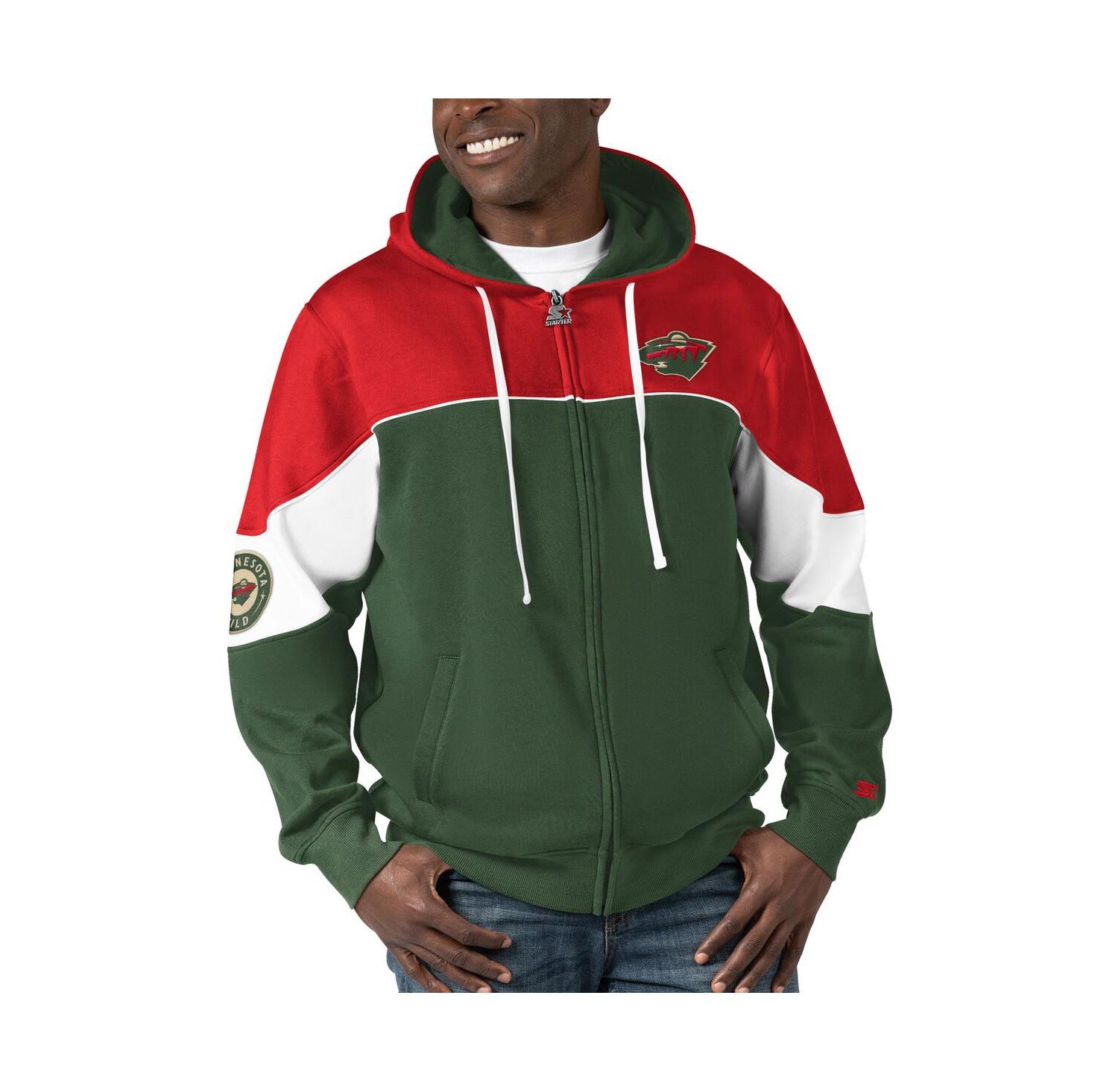 Men's Green, Red Minnesota Wild Power Forward Full-Zip Hoodie