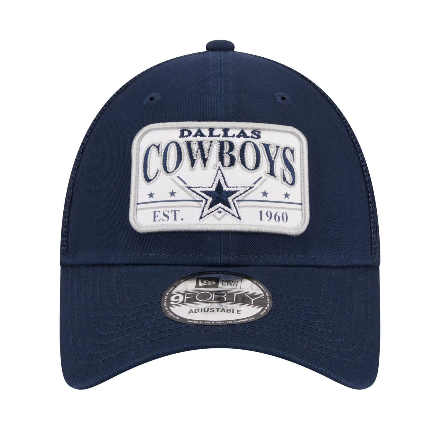 Men's Navy Dallas Cowboys Plate 9FORTY Trucker Adjustable Hat