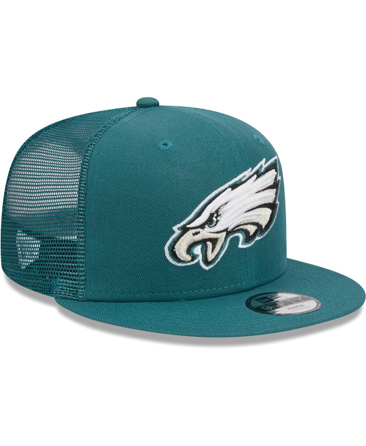 New Era Youth Boys And Girls  Midnight Green Philadelphia Eagles Main Trucker 9fifty Snapback Hat In Midnight Green