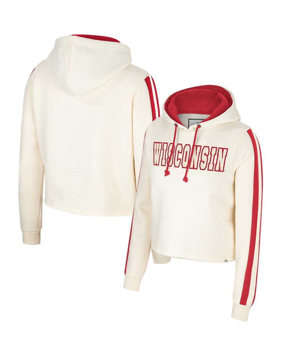 Shop Colosseum Women's  Cream Wisconsin Badgers Perfect Date Cropped Pullover Hoodie