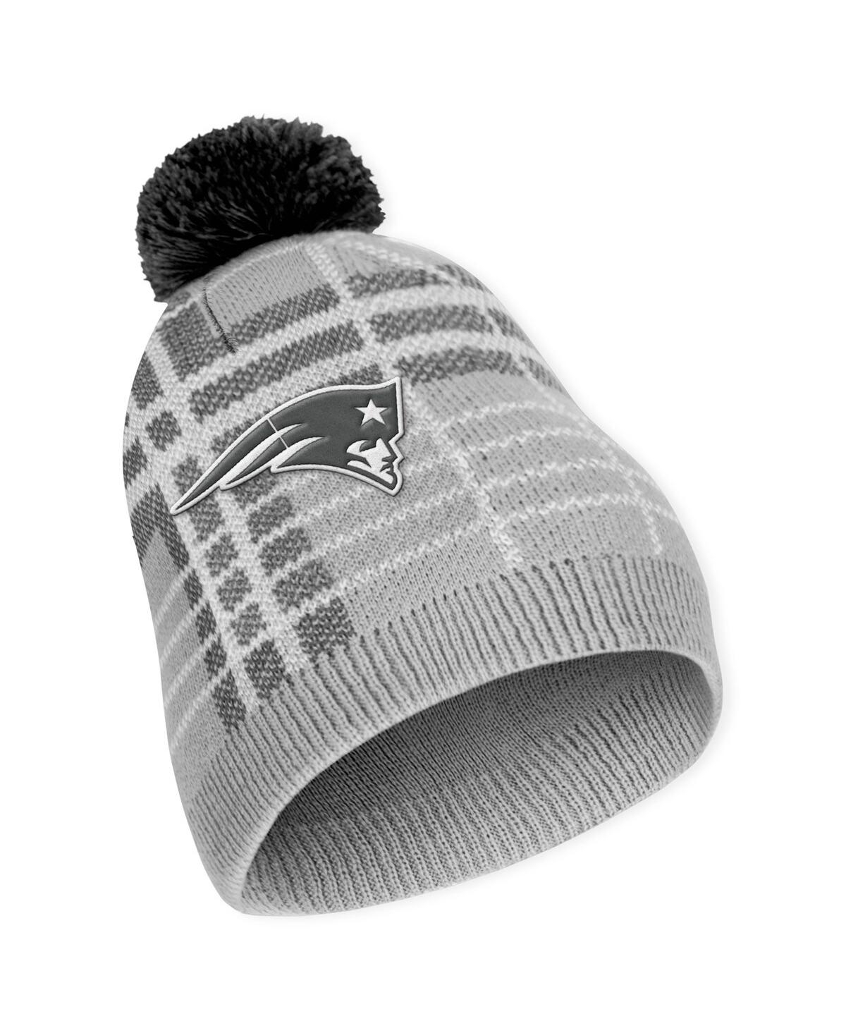 Shop Wear By Erin Andrews Women's  New England Patriots Plaid Knit Hat With Pom And Scarf Set In Gray