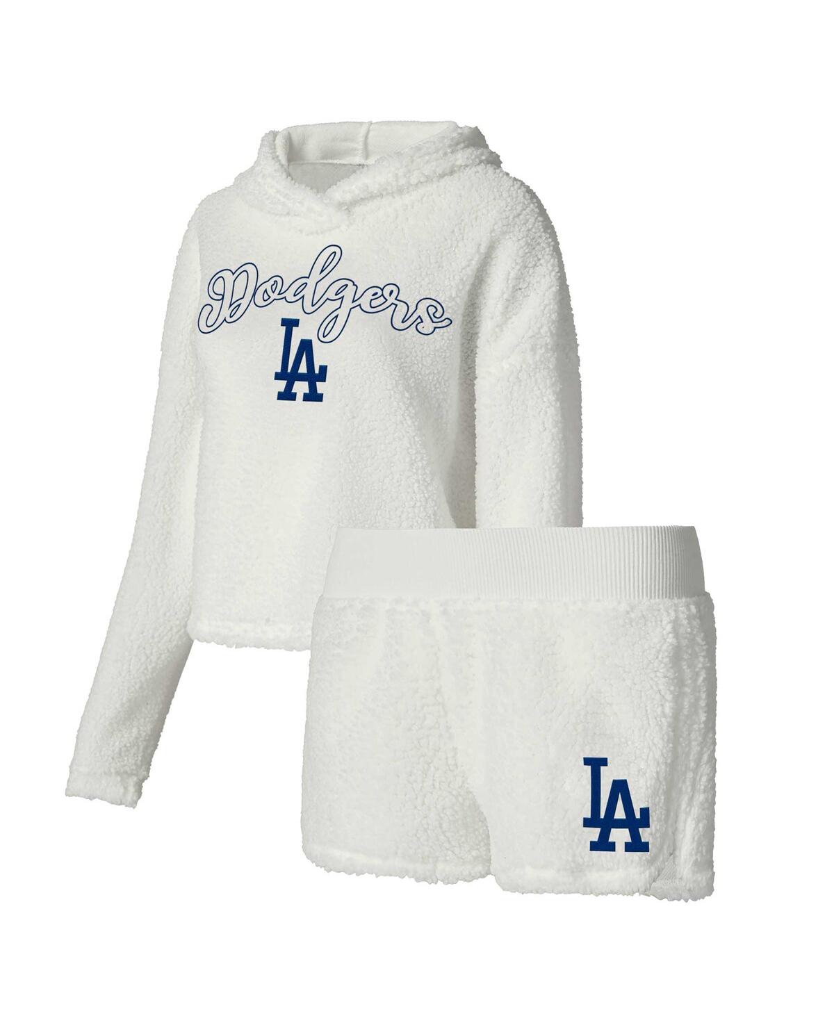 Women's Concepts Sport Cream Los Angeles Dodgers Fluffy Hoodie Top and Shorts Sleep Set - Cream