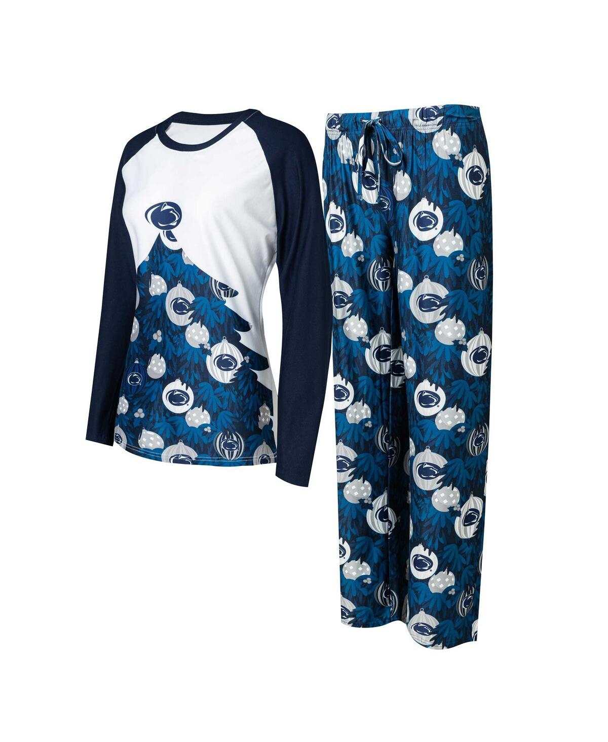 Women's Concepts Sport Navy Penn State Nittany Lions Tinsel Ugly Sweater Long Sleeve T-shirt and Pants Sleep Set - Navy