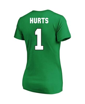 Women's Jalen Hurts Kelly Green Philadelphia Eagles Plus Size Throwback Player Name and Number V-Neck T-shirt
