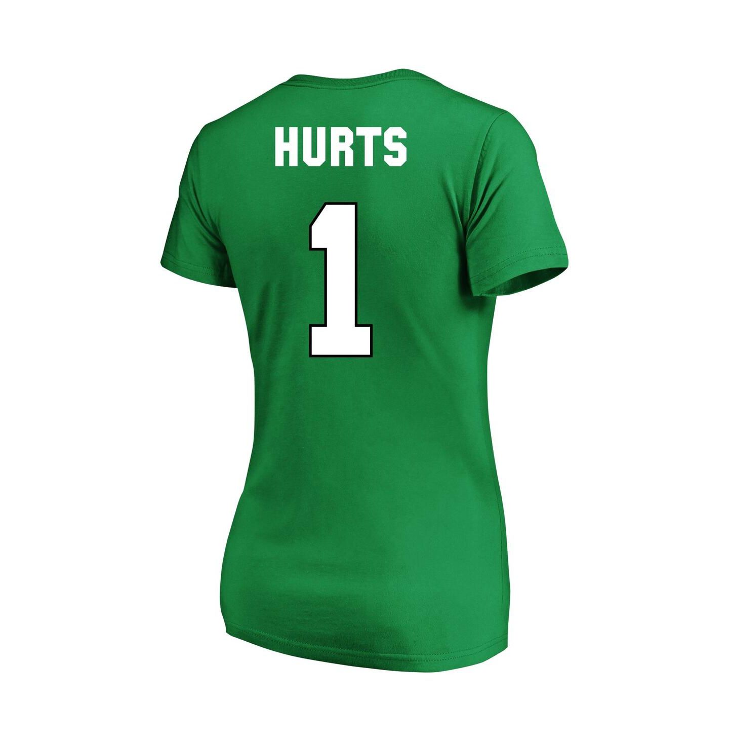 Женская футболка Fanatics Jalen Hurts Kelly Green Philadelphia Eagles Plus Size Throwback Player Name and Number V-Neck — фото 2