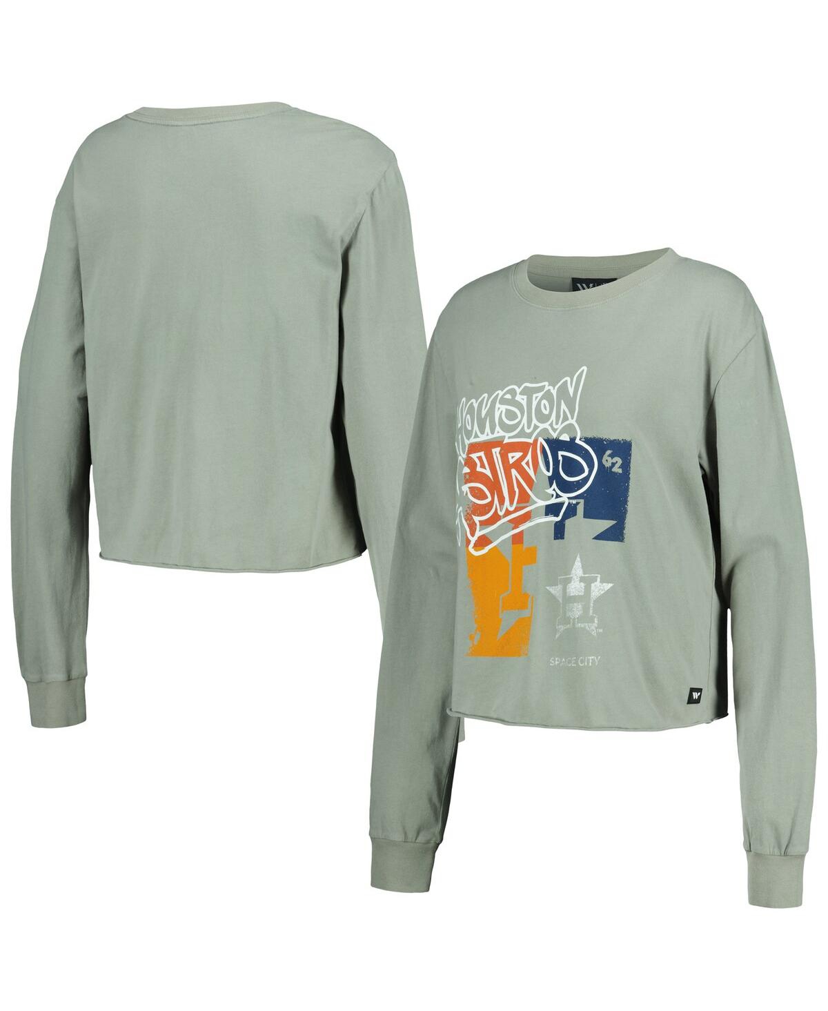 THE WILD COLLECTIVE WOMEN'S THE WILD COLLECTIVE GRAY HOUSTON ASTROS CROPPED LONG SLEEVE T-SHIRT