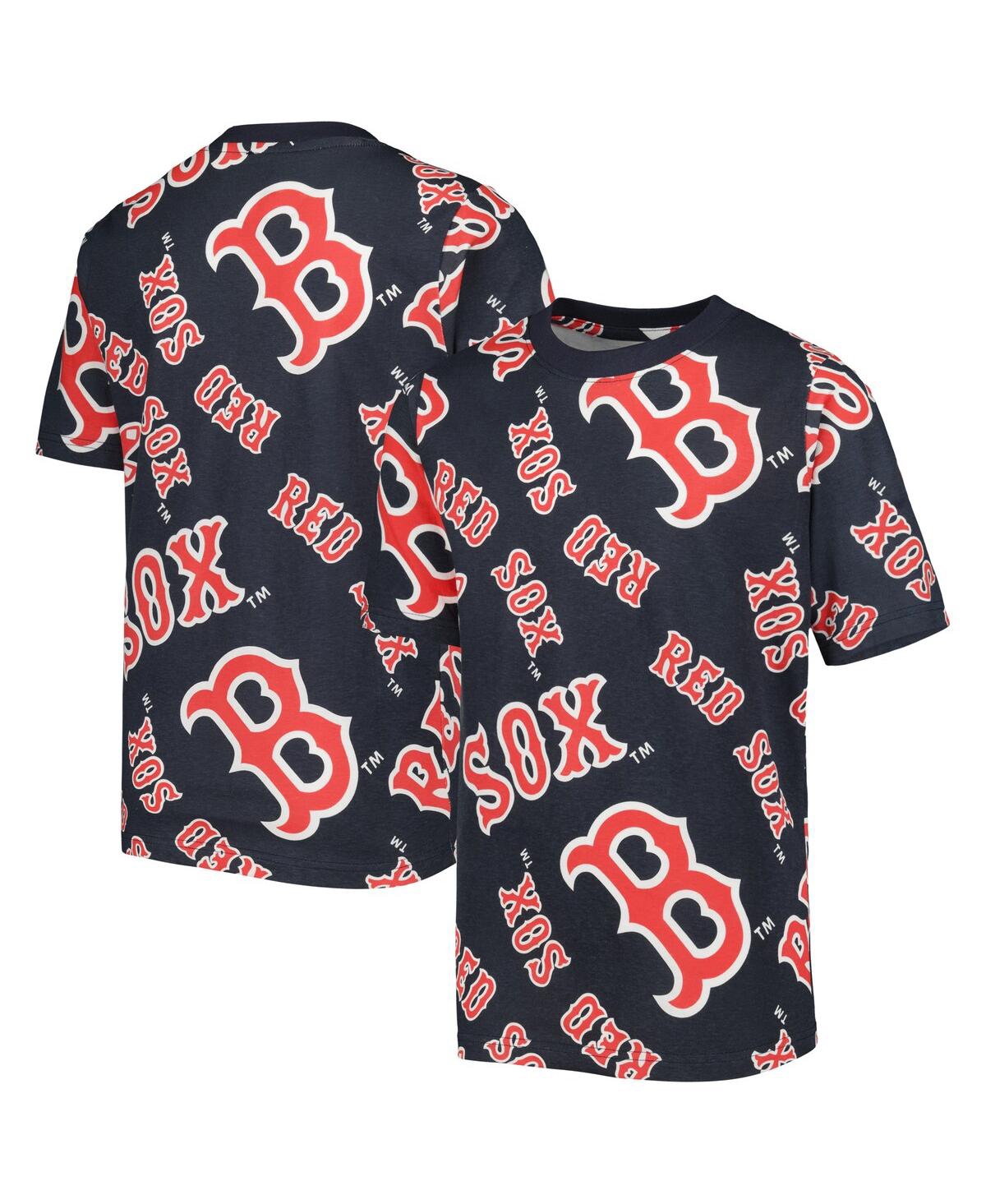 Stitches Kids' Big Boys  Navy Boston Red Sox Allover Team T-shirt