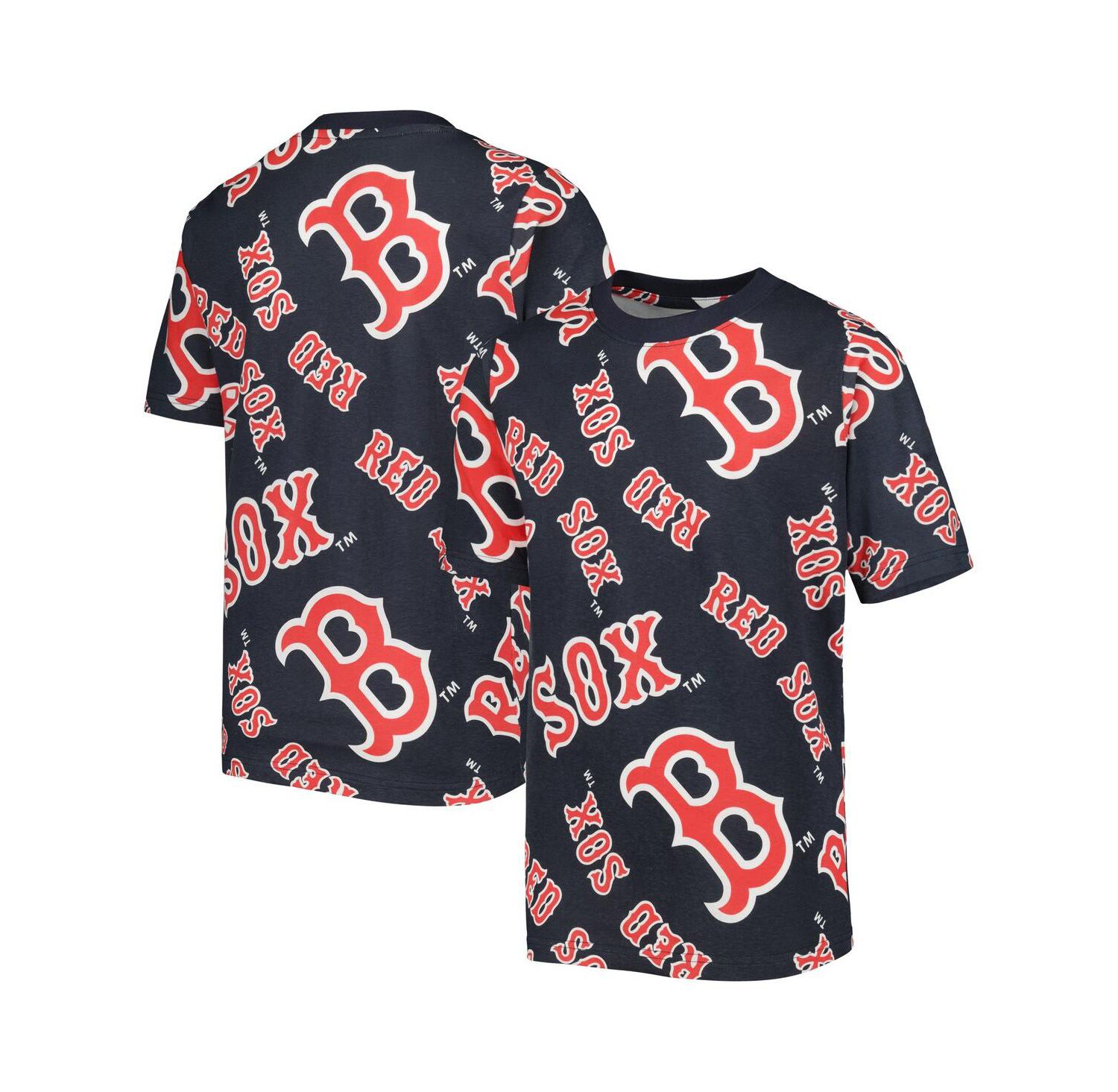 Big Boys Navy Boston Red Sox Allover Team T-shirt
