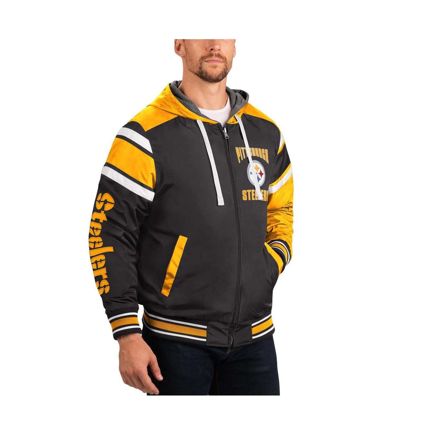 Мужские худи G-III Sports by Carl Banks Black, Gray Pittsburgh Steelers Extreme Full Back Reversible Full-Zip Jacket — фото 3