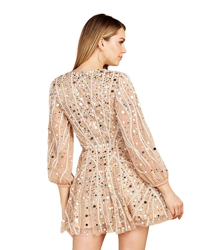 Lara Women's Beaded Long Sleeve Bridal Cocktail Short Dress - Macy's