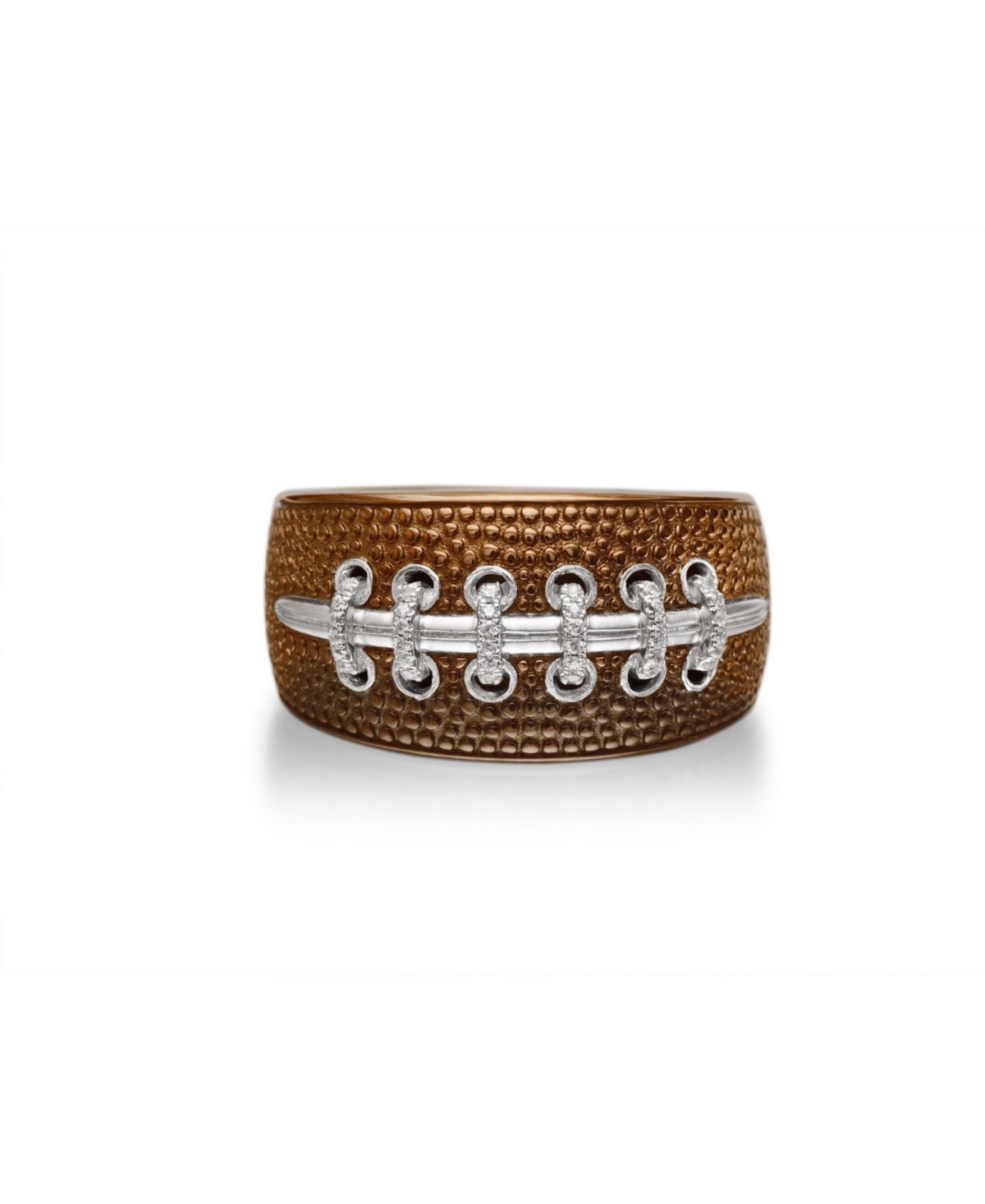 Sterling Silver Hustle American Football Design Brown Rhodium Plated Band Men Ring - Brown
