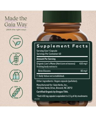 Organic Lion's Mane Mushroom - Brain and Nerve Support Supplement to Help Maintain Neurological Health - with Organic Lion's Mane Mushrooms - 40 Liquid Phyto-Capsules (40-Day Supply)