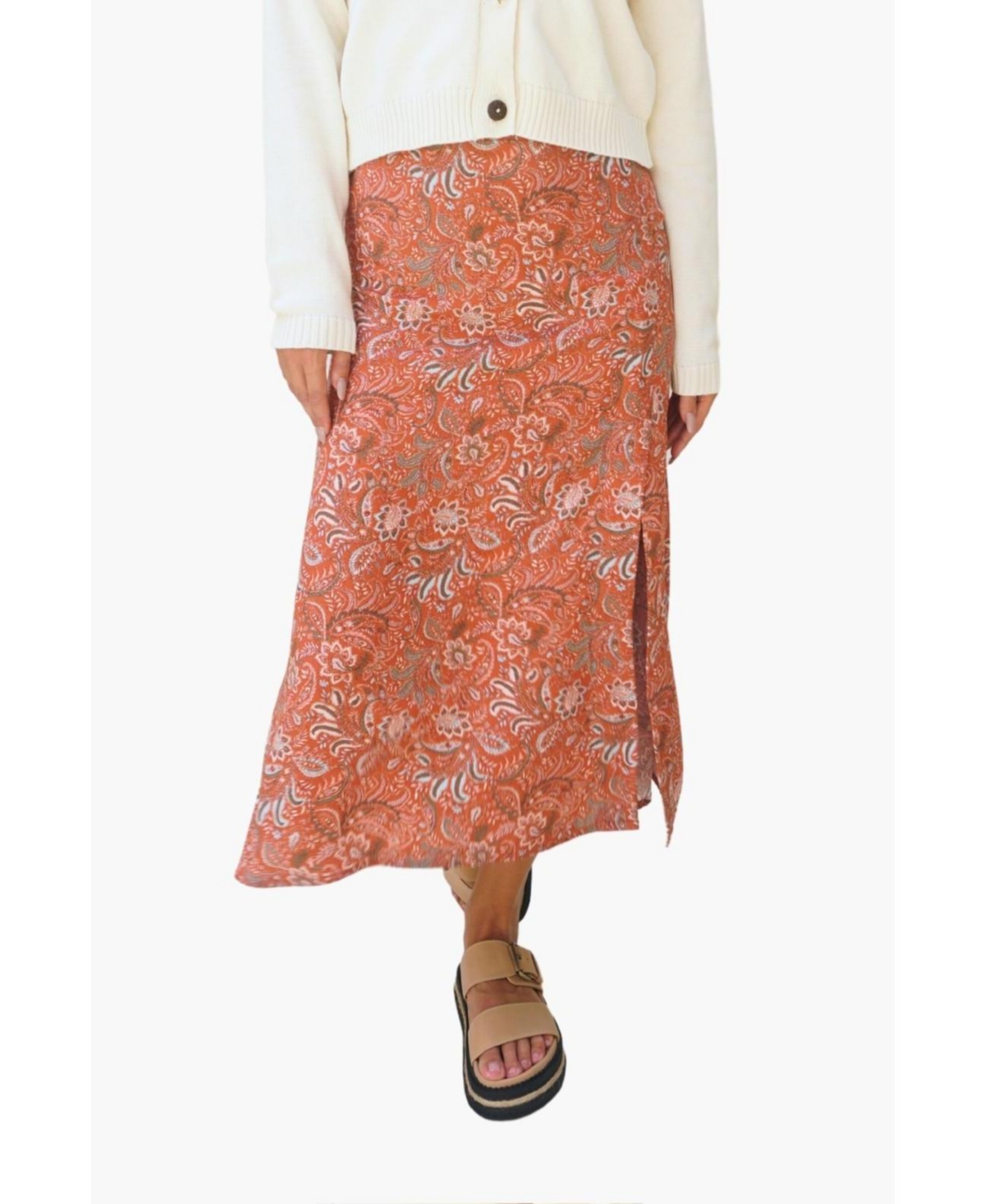 Women's Paisley Printed Avery Midi Skirt in Rust - Sedona paisley print