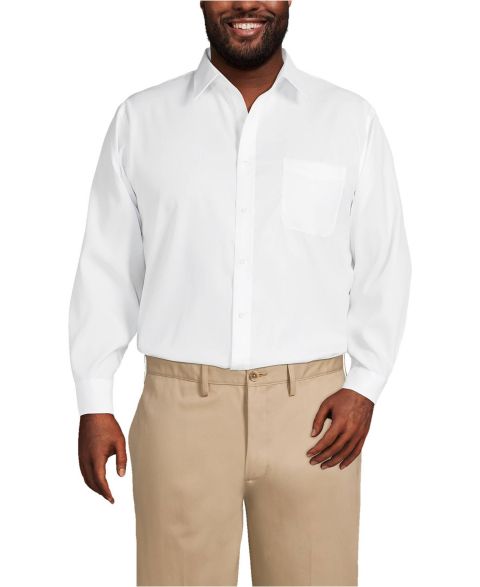 Мужская рубашка Lands' End Traditional Fit Solid No Iron Supima Pinpoint Straight Collar Dress Shirt, цвет: Белый