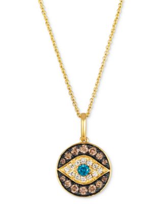 Le Vian - Chocolate Diamond, Nude Diamond, & Blueberry Diamond Evil Eye Adjustable 20" Pendant Necklace (3/8 ct. t.w.) in 14k Gold
