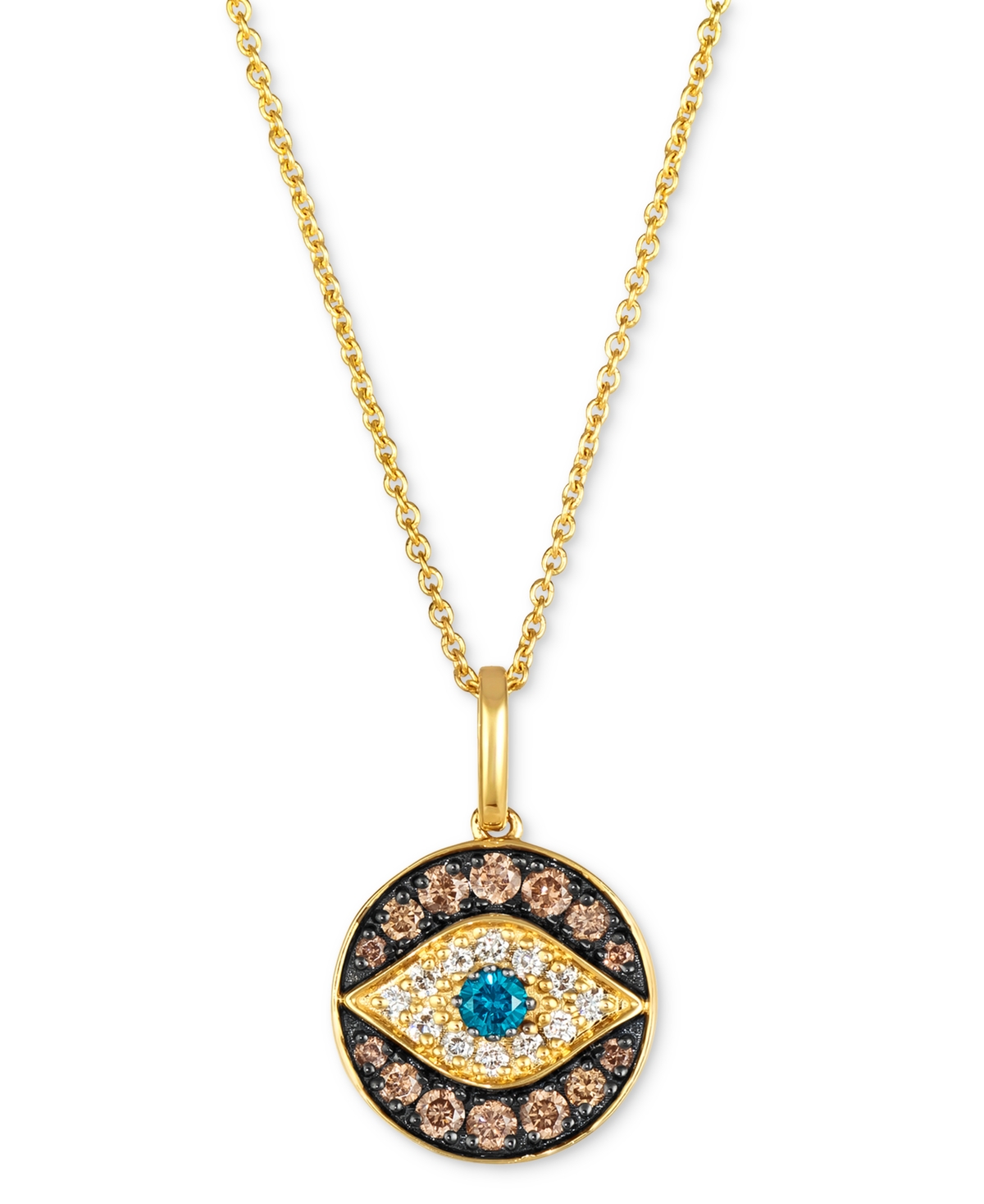 Le Vian Chocolate Diamond, Nude Diamond, & Blueberry Diamond Evil Eye Adjustable 20" Pendant Necklace (3/8 C In K Honey Gold Pendant