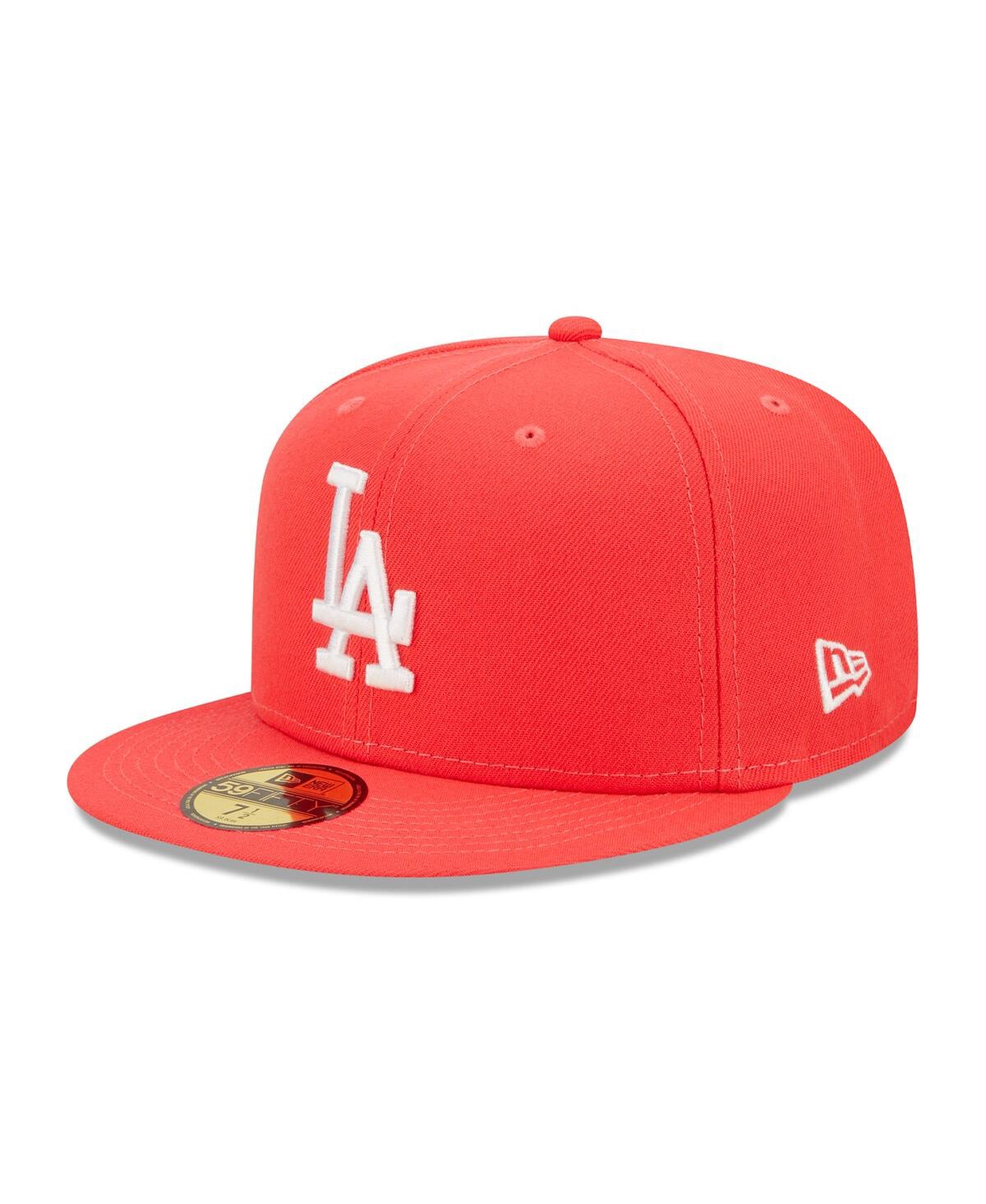 Shop New Era Men's  Red Los Angeles Dodgers Lava Highlighter Logo 59fifty Fitted Hat