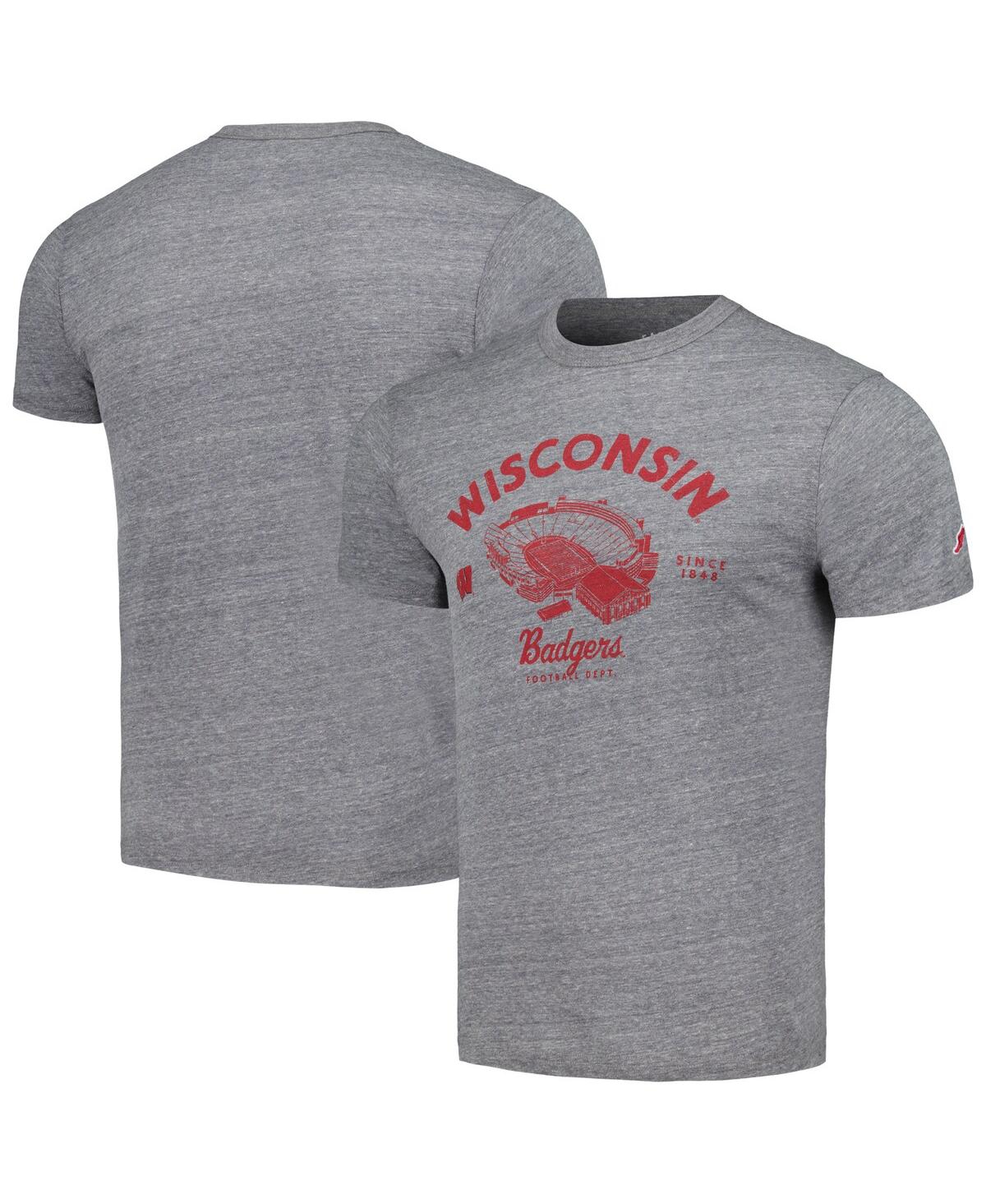 Men's League Collegiate Wear Heather Gray Distressed Wisconsin Badgers Stadium Victory Falls Tri-Blend T-shirt - Heather Gray