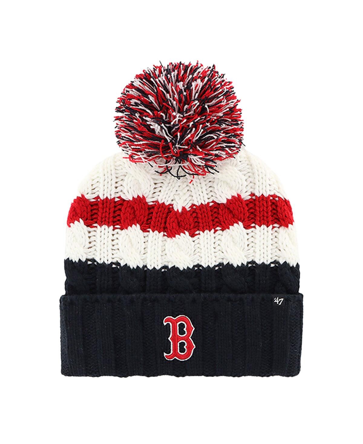 47 Brand Women's ' White, Navy Boston Red Sox Ashfield Cuffed Knit Hat With Pom In White,navy