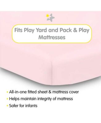 All-in-One Fitted Sheet & Waterproof Cover for 39" x 27" Play Yard Mattress (2-Pack)