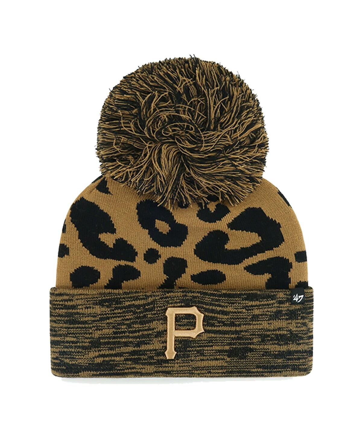 47 Brand Women's ' Pittsburgh Pirates Leopard Rosette Cuffed Knit Hat With Pom In Brown