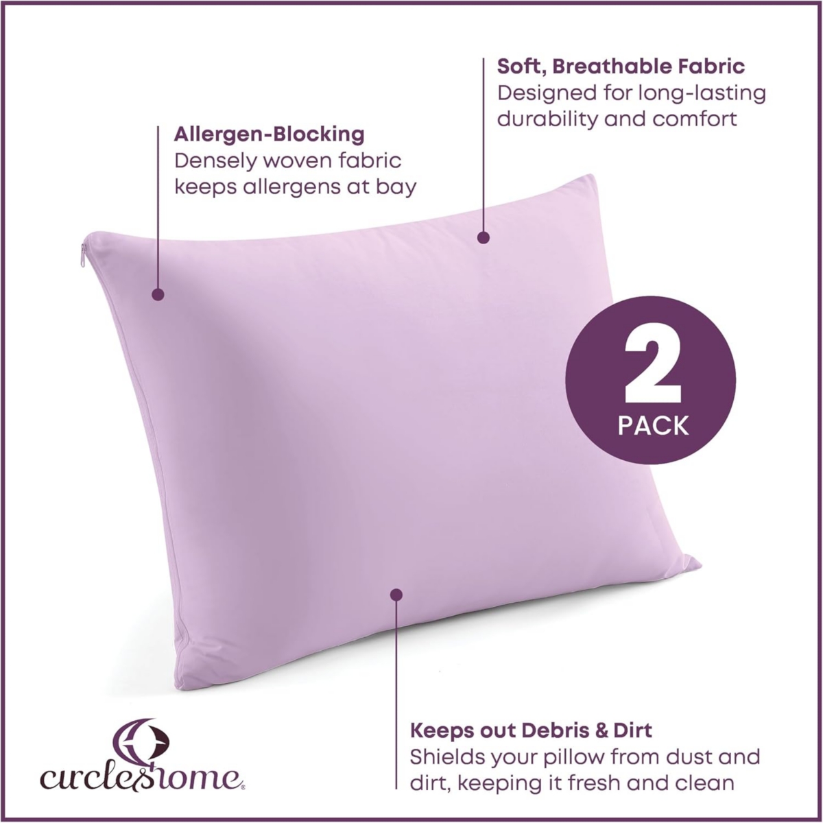Circles Home 100% Cotton Size Pillow Protector with Zipper - (2 Pack)