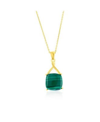 Sterling Silver or Gold plated over sterling Silver Square Malachite Pendant Necklace - Gold 81$